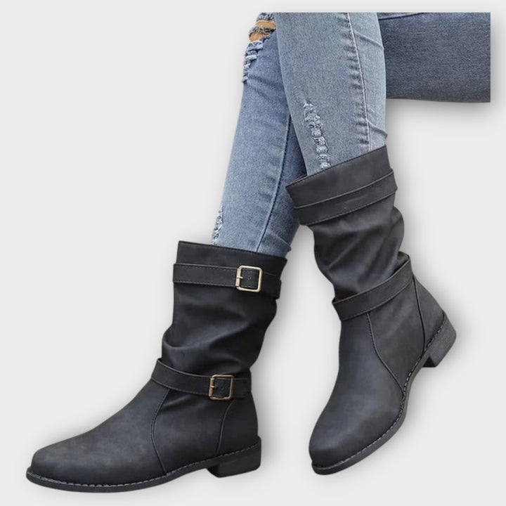 Slouch Buckle Mid-Calf Boots