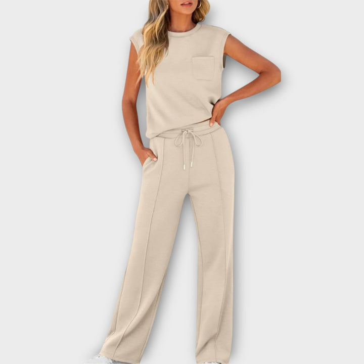 Sleeveless Blouse and Pants Set with Drawstring