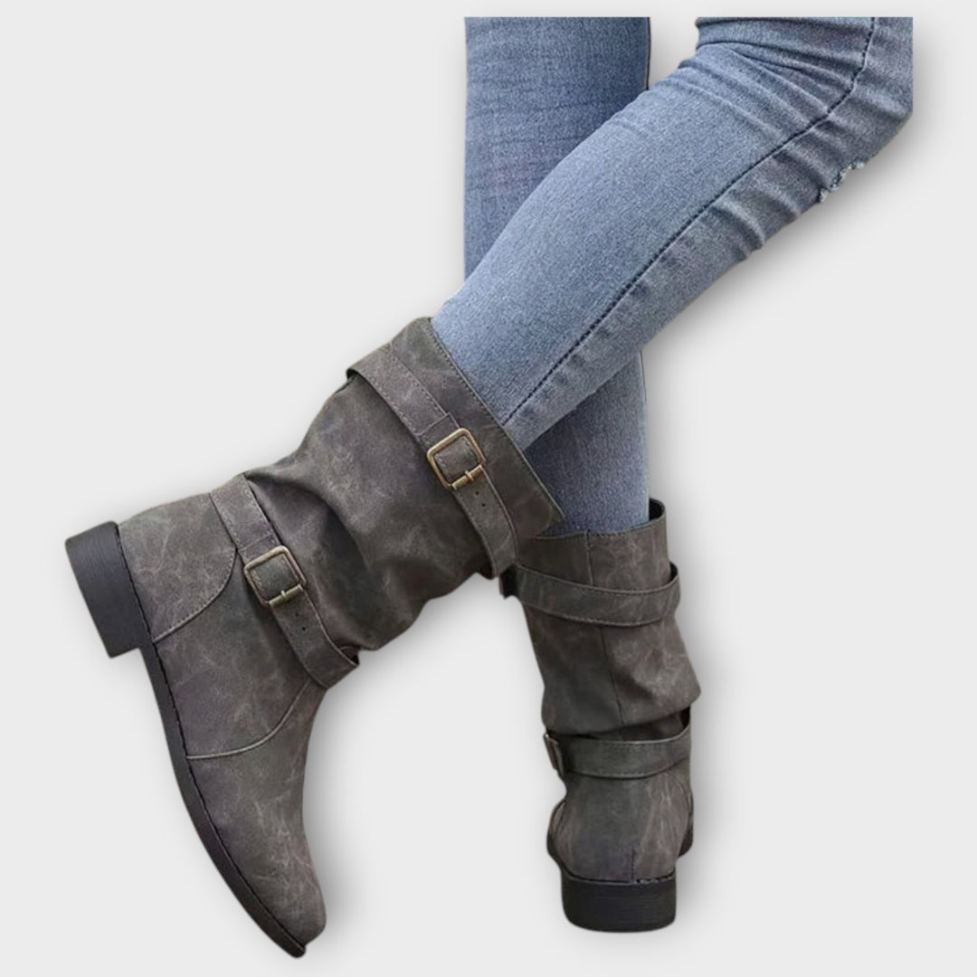 Slouch Buckle Mid-Calf Boots