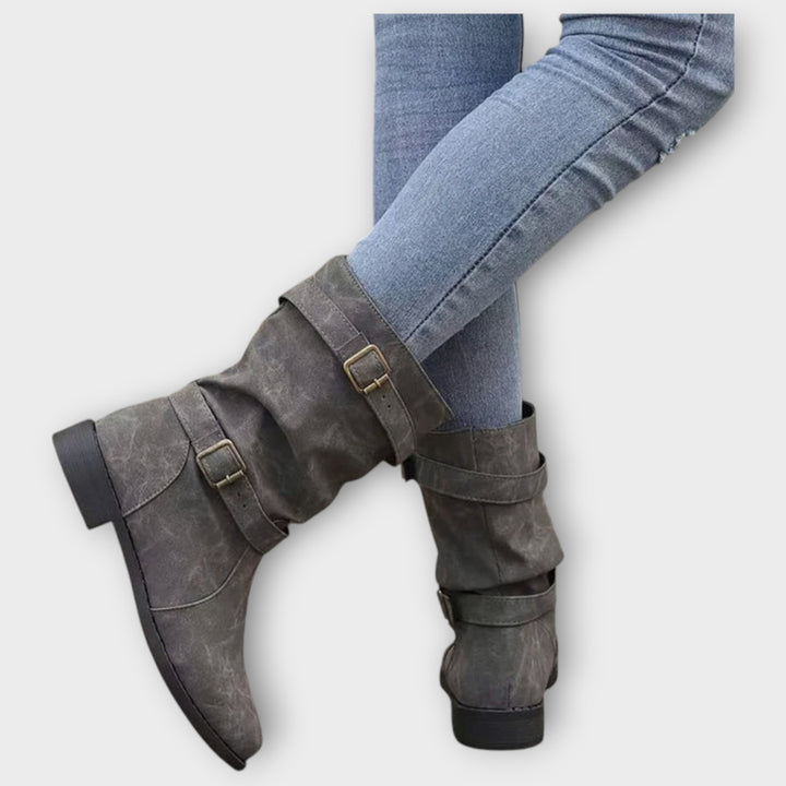 Slouch Buckle Mid-Calf Boots