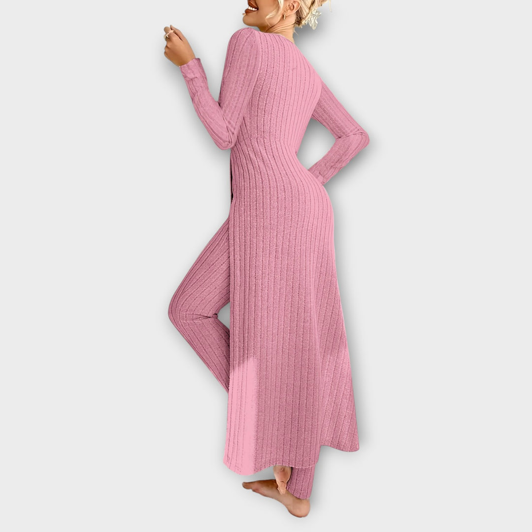 Elegant Ribbed Two-Piece Lounge Dress Set