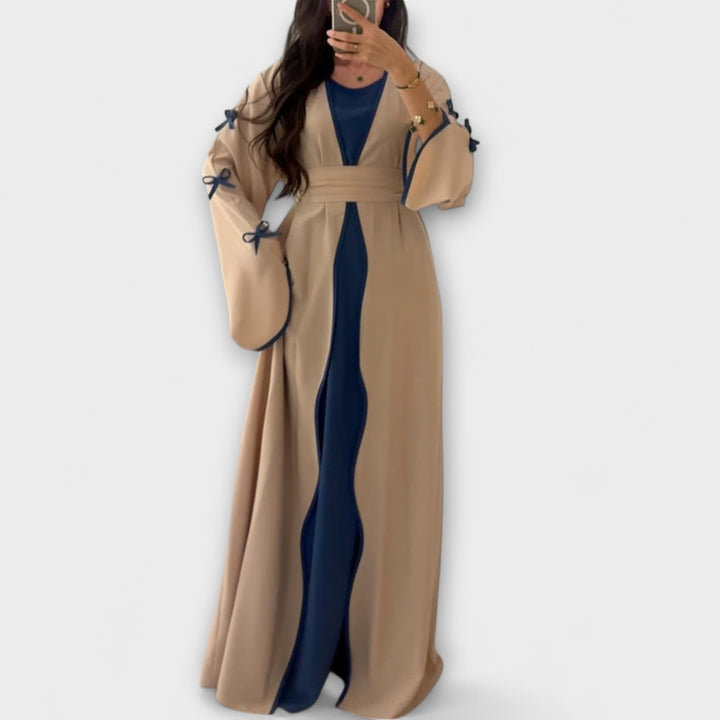 Stylish Cardigan and Dress Combined with Striped Decoration