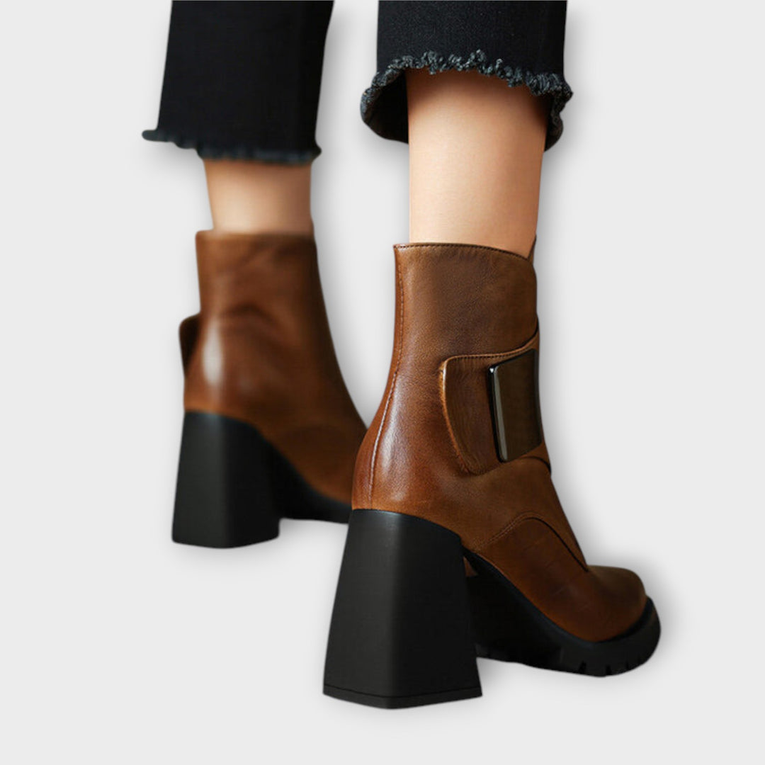 Classy Chunky-Heel Leather Ankle Boots