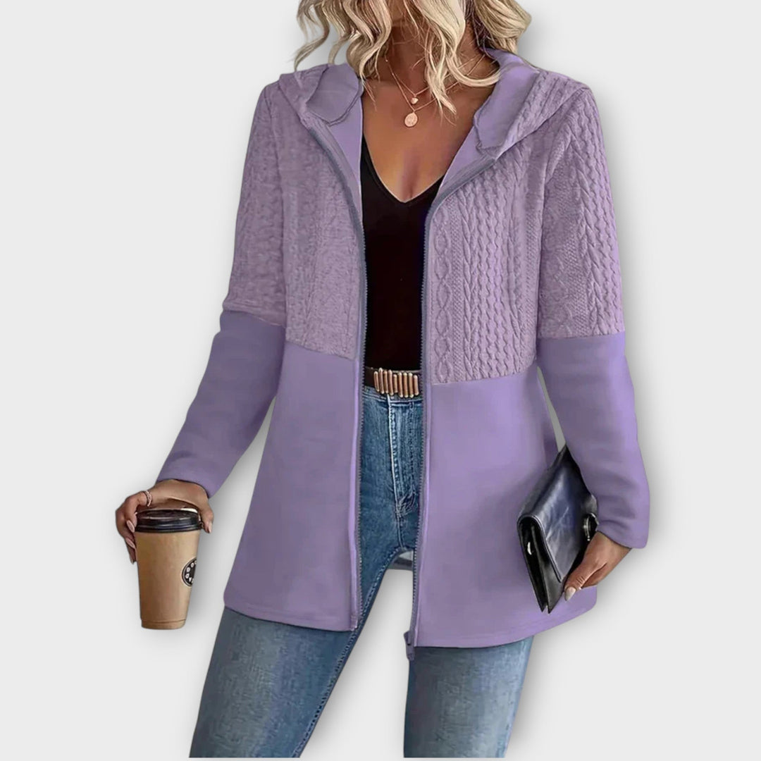 Cozy Knit-Panel Zip Hoodie Jacket