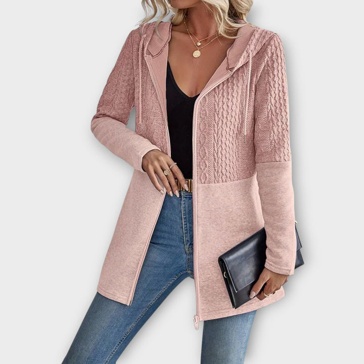 Cozy Knit-Panel Zip Hoodie Jacket