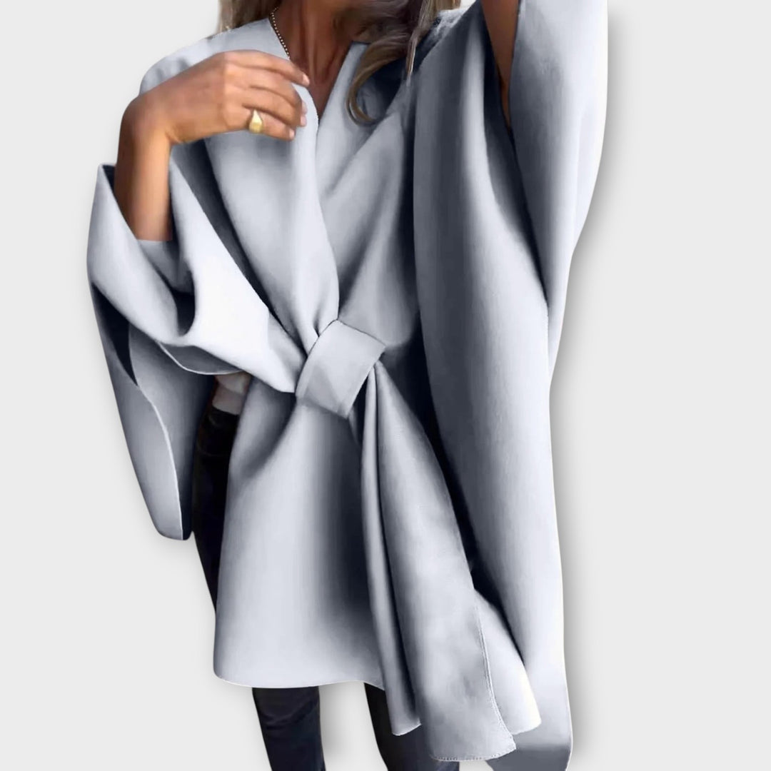 Elegant Draped Tie-Front Cape Top