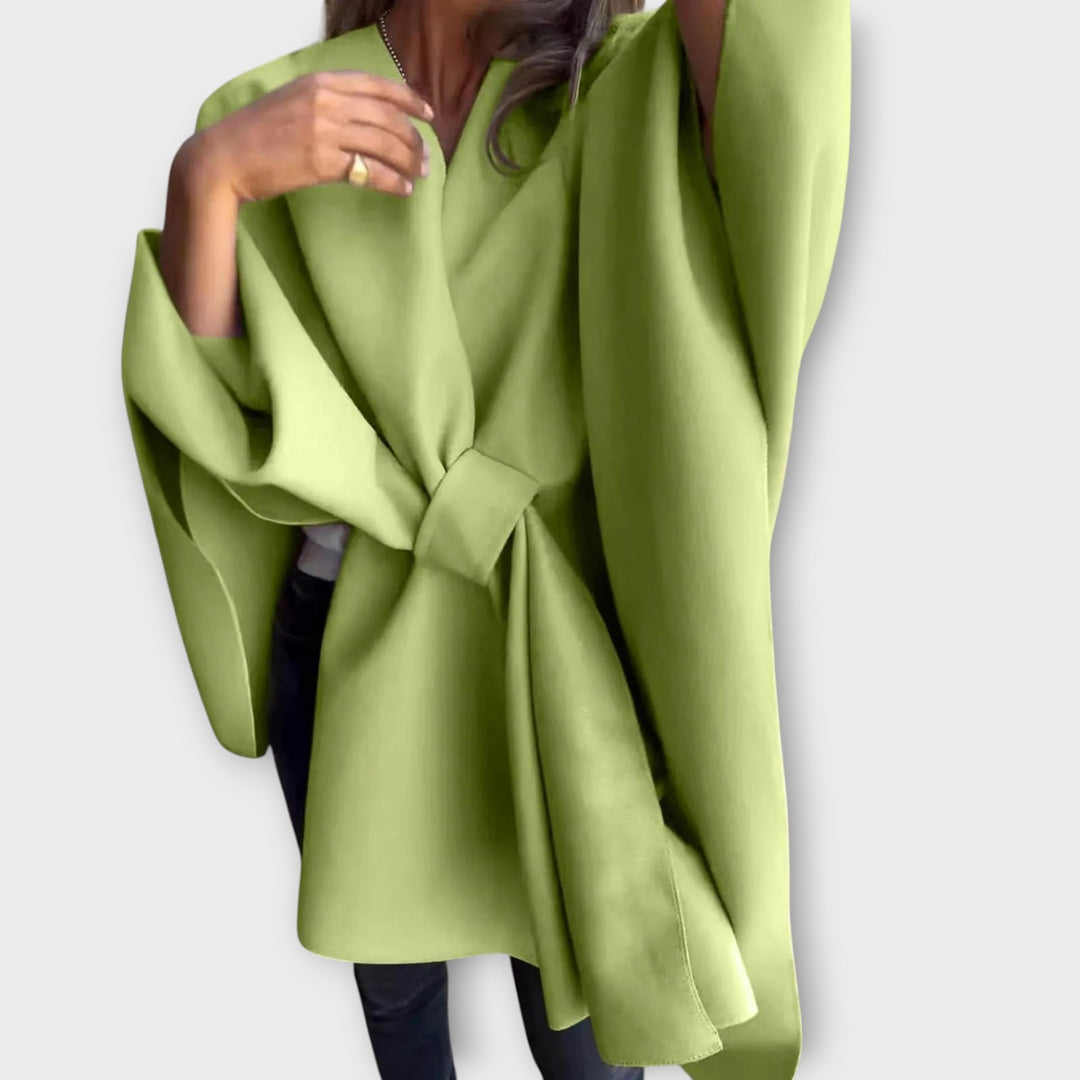 Elegant Draped Tie-Front Cape Top