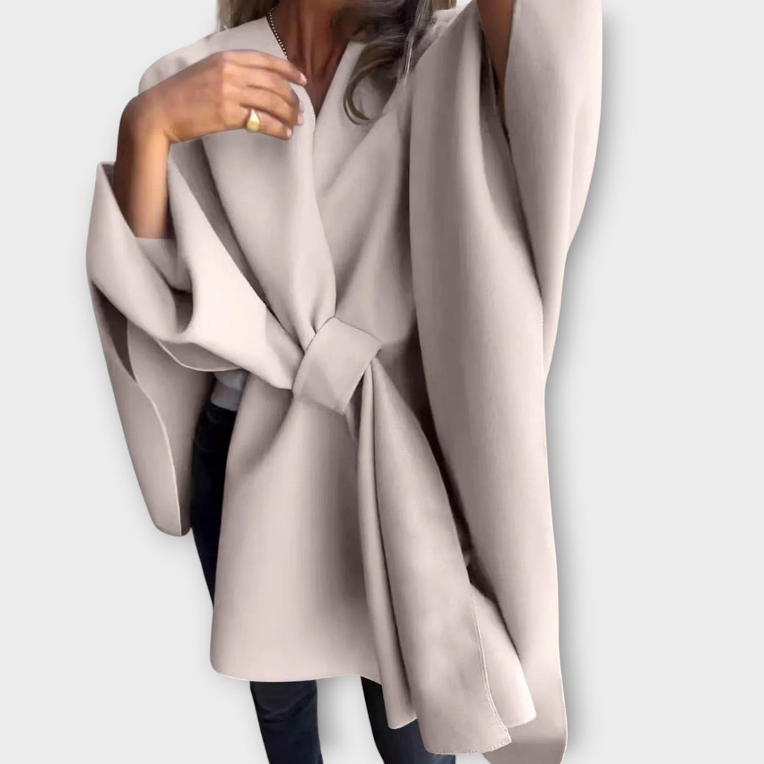 Elegant Draped Tie-Front Cape Top