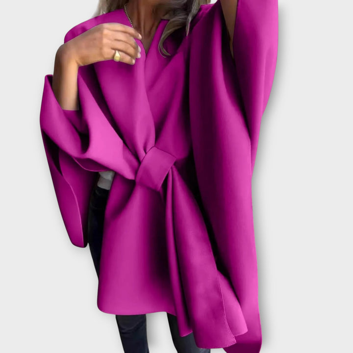 Elegant Draped Tie-Front Cape Top