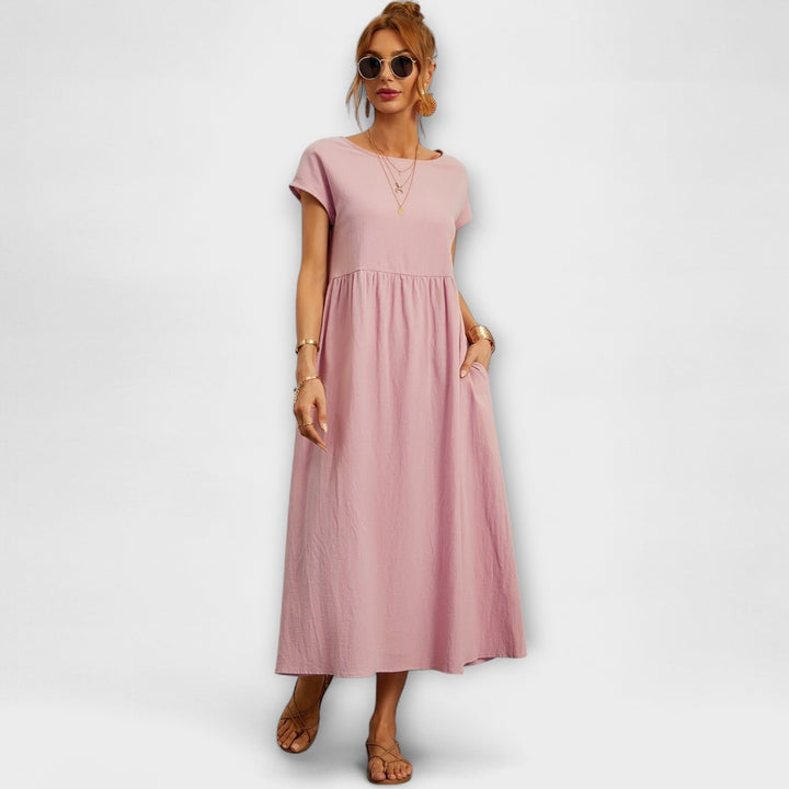 Midi Dress with Simple Line and Side Pockets