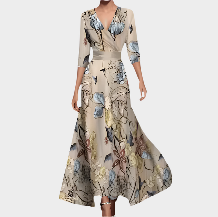 Long Floral Dress with V-Neck