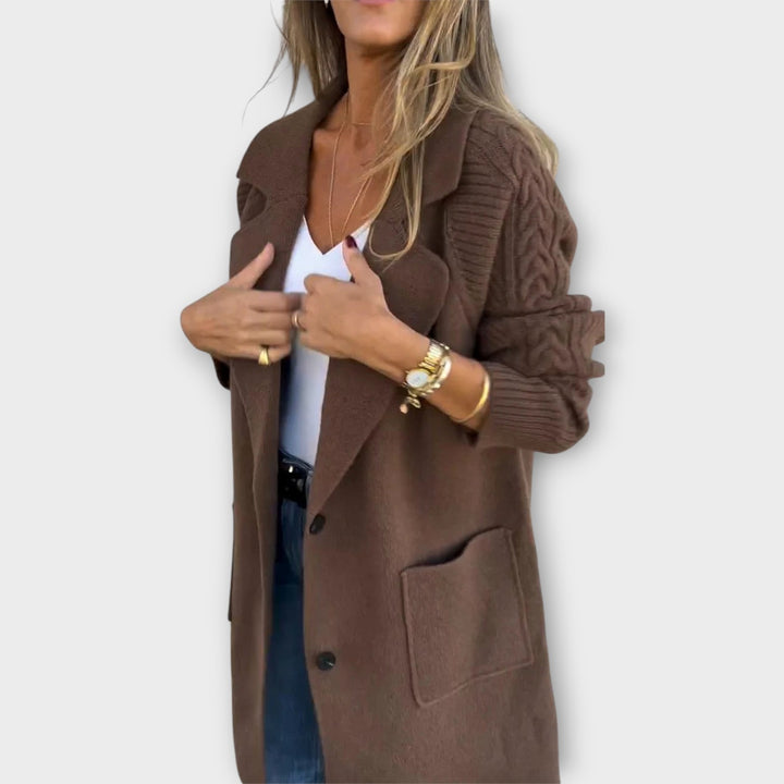 Cozy Cable-Sleeve Long Knit Coat