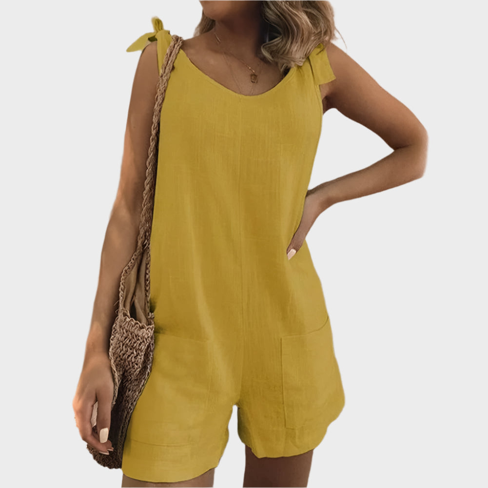 Full-Length Jumpsuit with Straps-Bow and Pockets