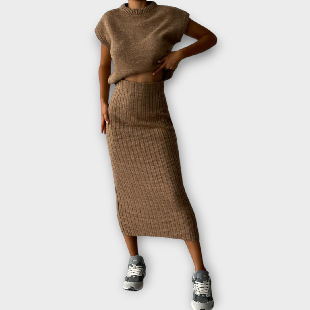 Classic Knit Skirt & Vest Set