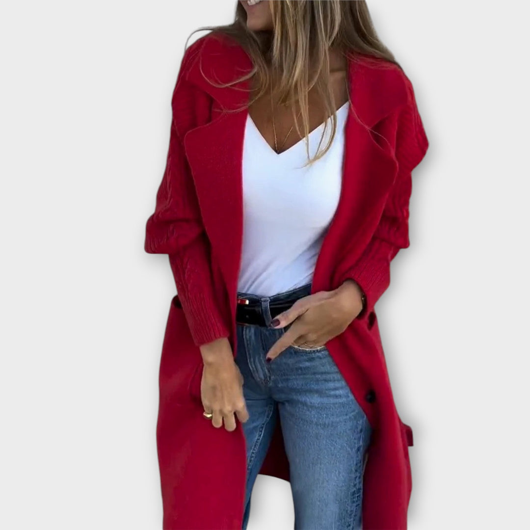 Cozy Cable-Sleeve Long Knit Coat