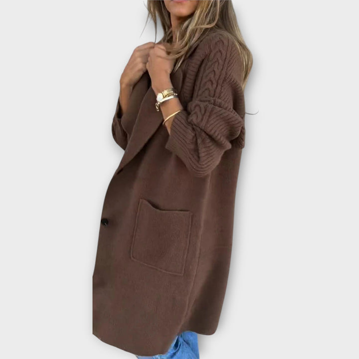 Cozy Cable-Sleeve Long Knit Coat
