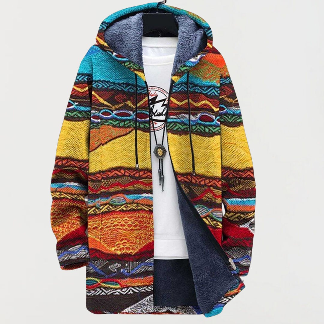 Hooded Jacket with Tribal Art