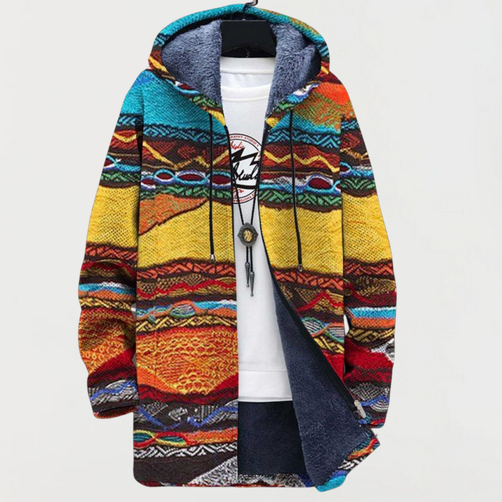 Hooded Jacket with Tribal Art