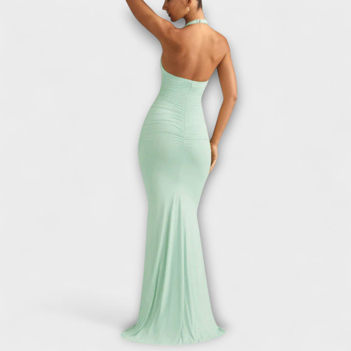 Elegant gala dress with an open back and stunning neckline