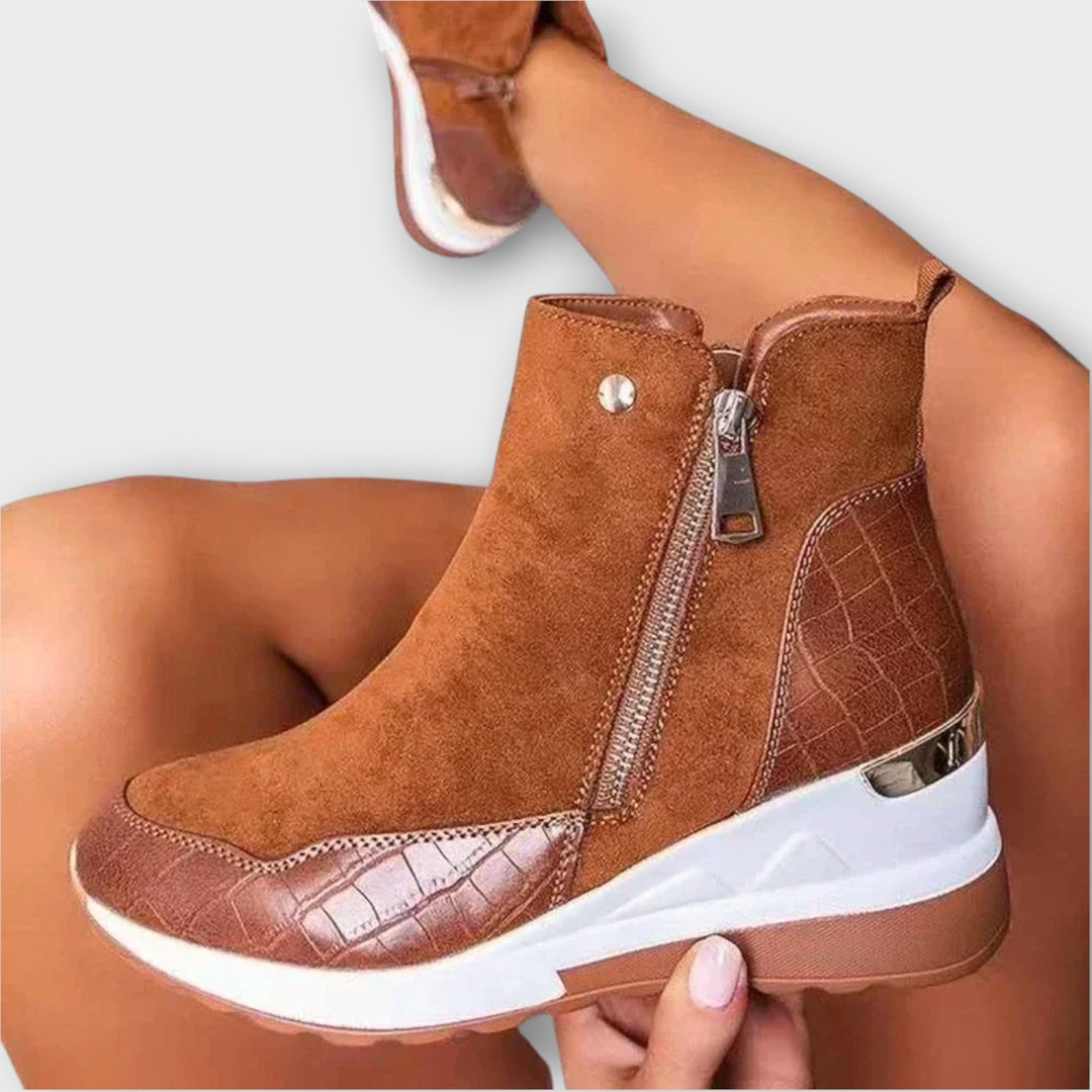 Zip-Up Wedge Ankle Boots