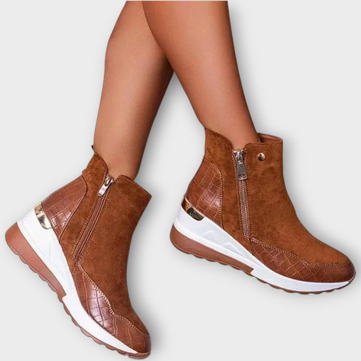 Zip-Up Wedge Ankle Boots