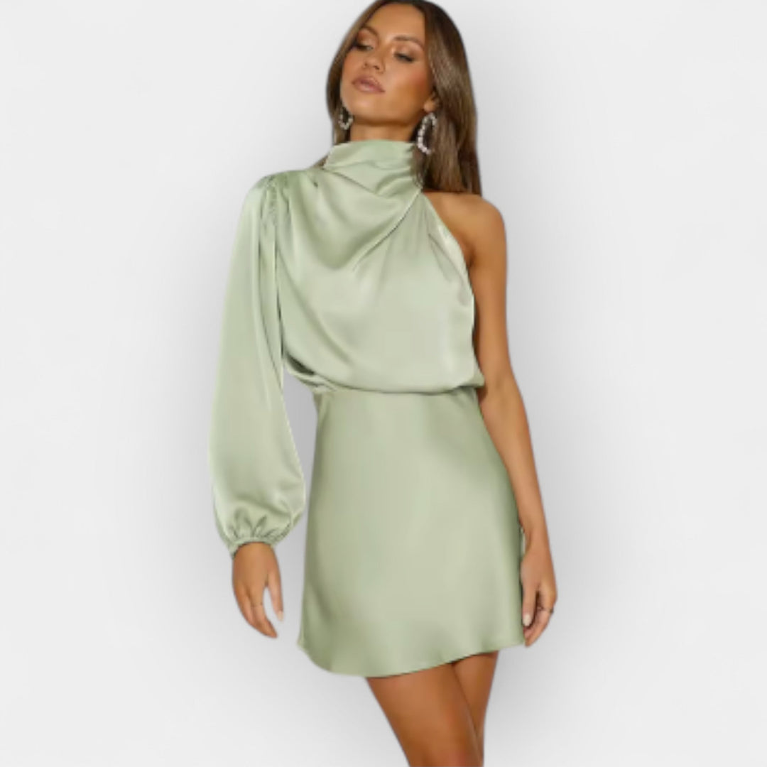 Satin Dress with Asymmetrical Design