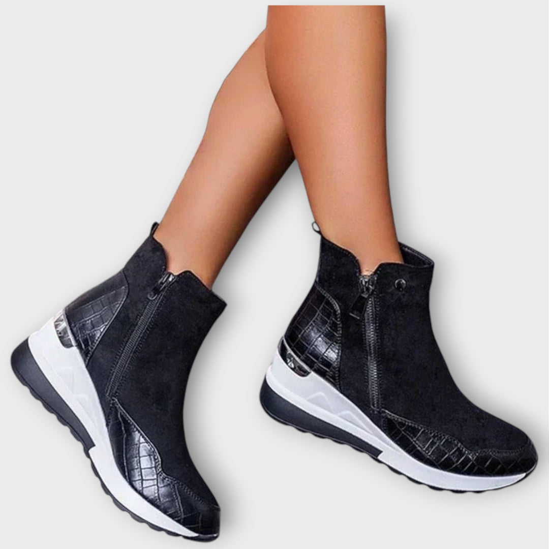 Zip-Up Wedge Ankle Boots