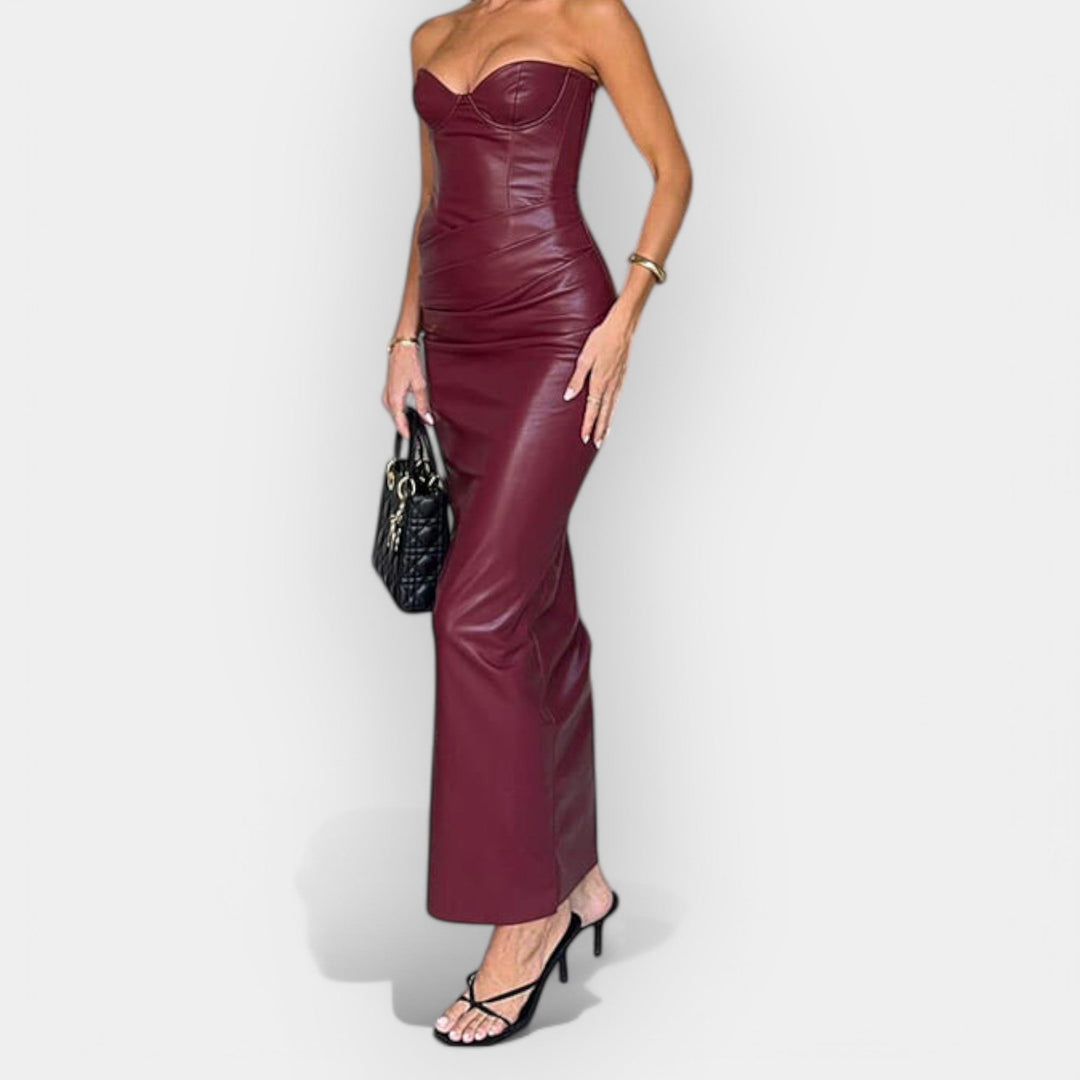 Midi Leather Dress with Modern Stylistic Expression
