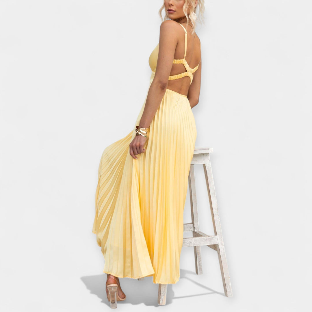 Yellow Pleated Maxi Dress
