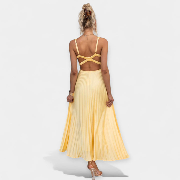Maxi Dress in Bright Yellow with Open Back