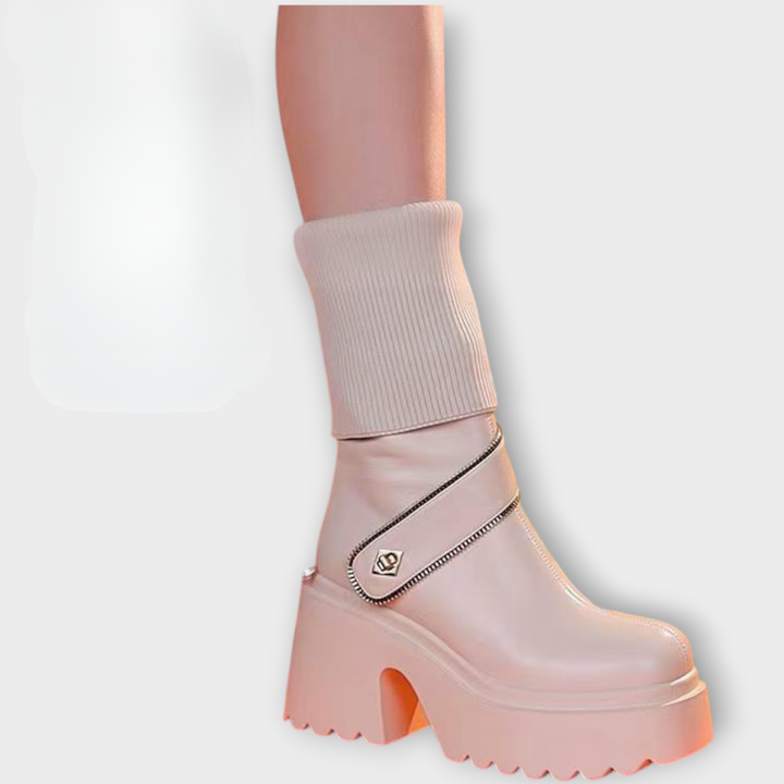 Platform Knit Cuff Ankle Boots