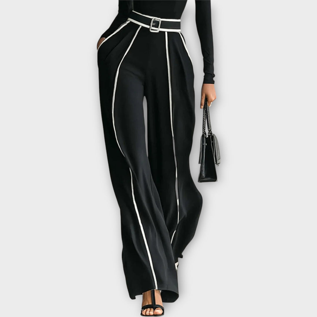 Sophisticated Two-Piece Set with Turtleneck Top and Wide-Leg Pants