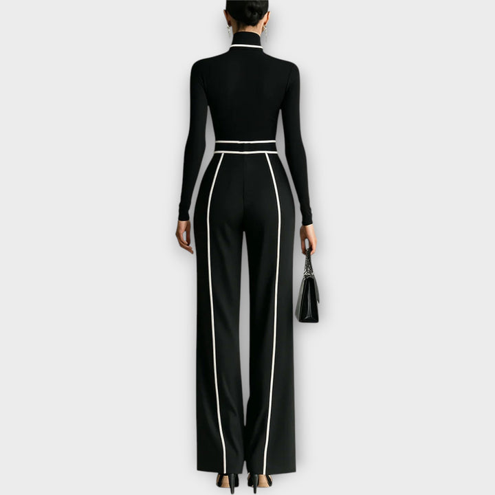 Sophisticated Two-Piece Set with Turtleneck Top and Wide-Leg Pants