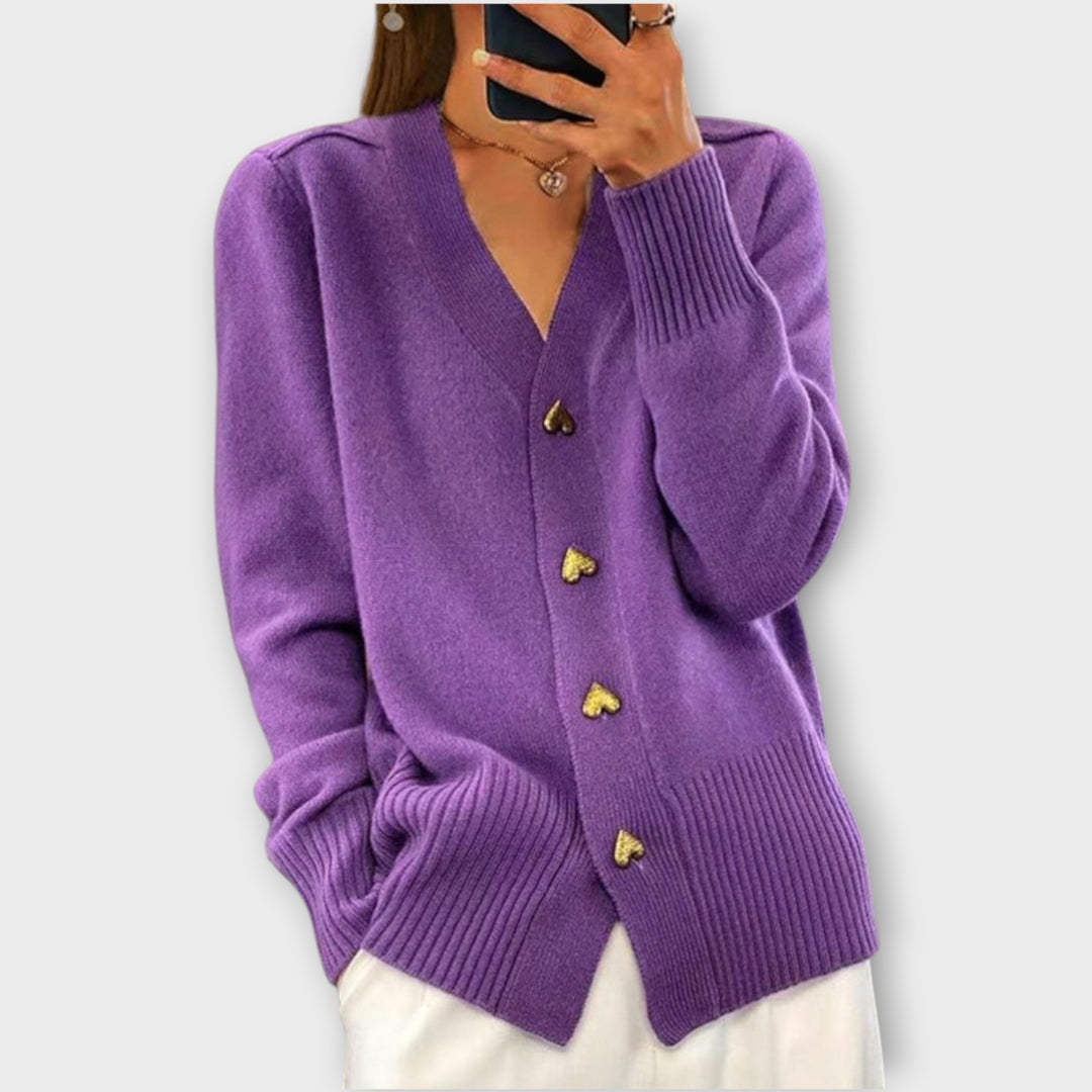 Heart-Button Cozy Knit Cardigan