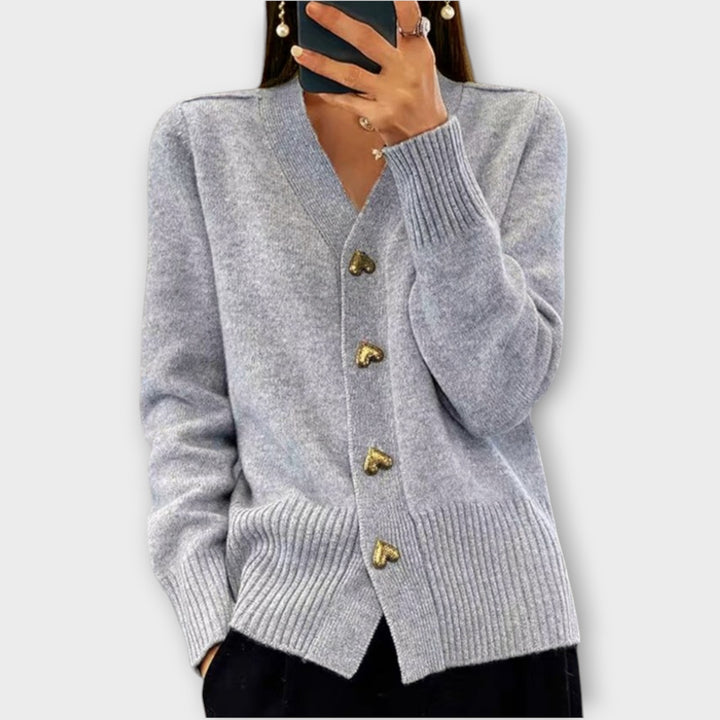Heart-Button Cozy Knit Cardigan