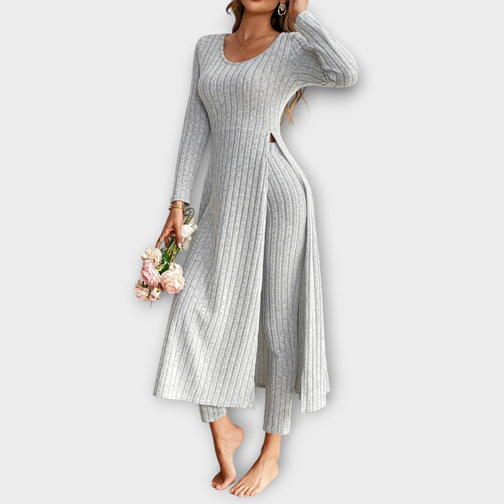 Elegant Ribbed Two-Piece Lounge Dress Set