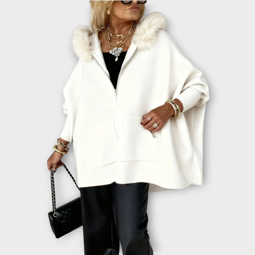 Luxury Faux-Fur Hooded Cape Jacket