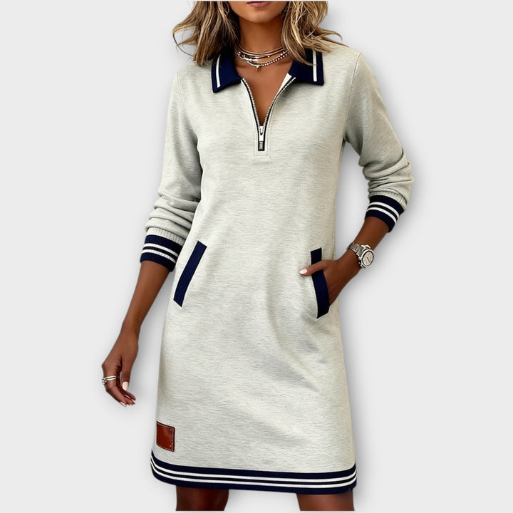 Zip-Collar Sporty Midi Dress