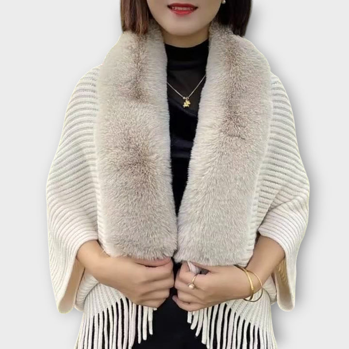 Luxe Faux-Fur Trim Knit Shawl
