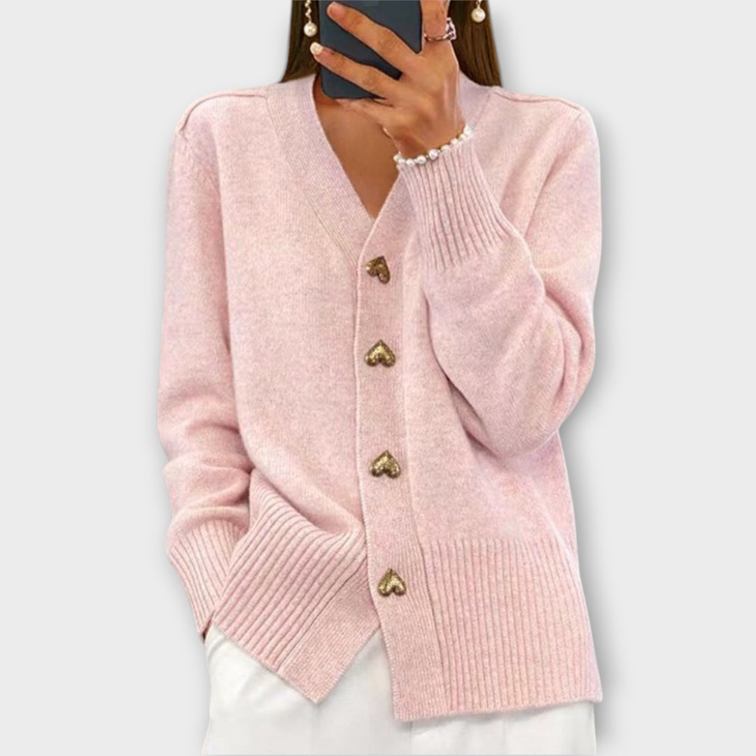 Heart-Button Cozy Knit Cardigan