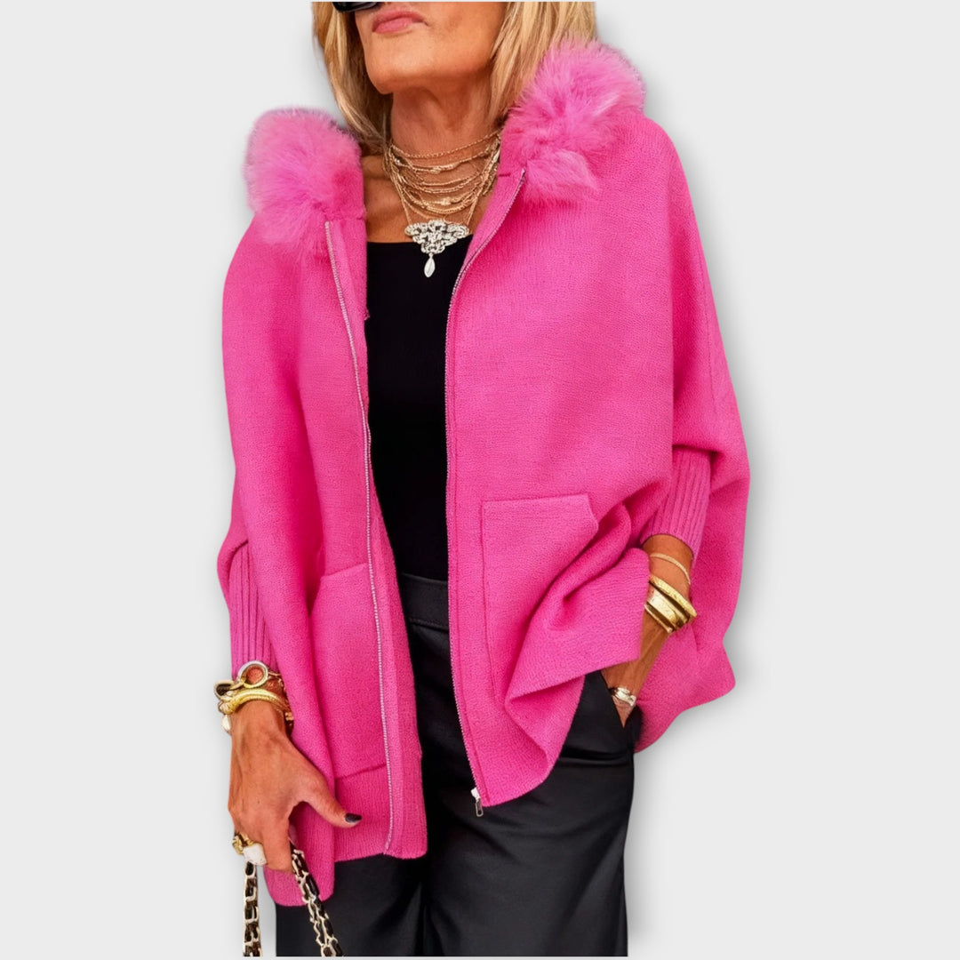 Luxury Faux-Fur Hooded Cape Jacket