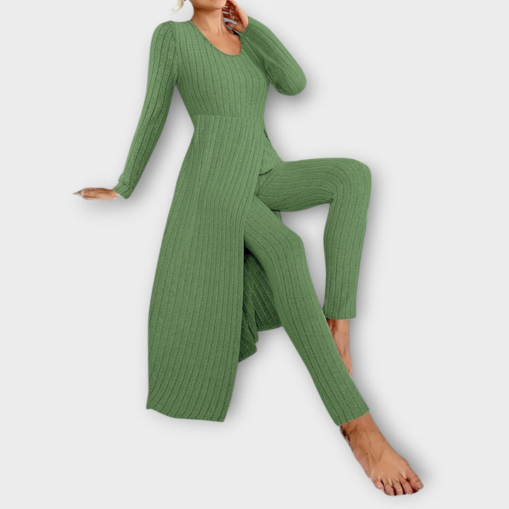 Elegant Ribbed Two-Piece Lounge Dress Set