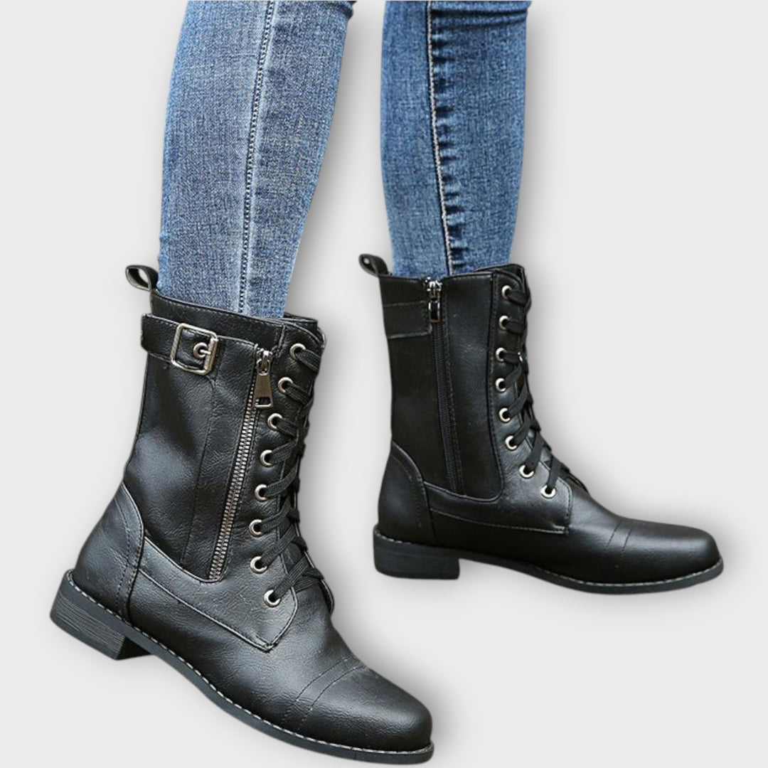 Lace-Up Leather Combat Ankle Boots