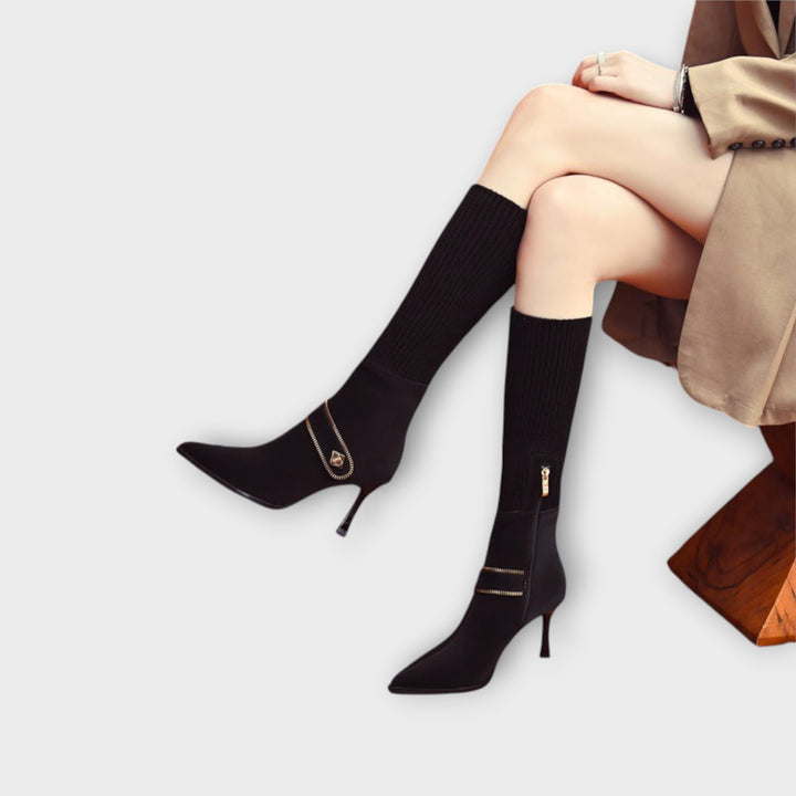 Chic Knit-Top Heeled Boots