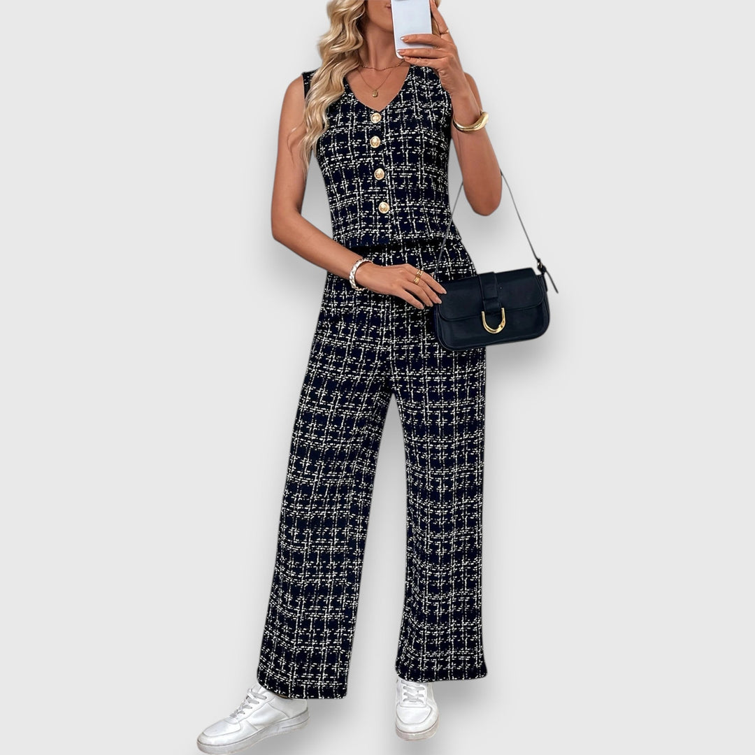 Two-Piece Set with V-Neck and Matching Pants