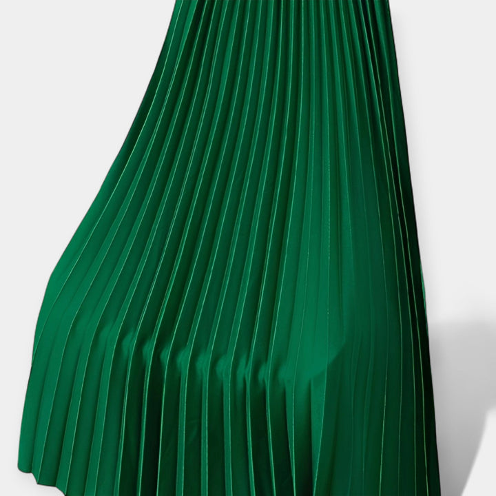 Long Pleated Satin Skirt