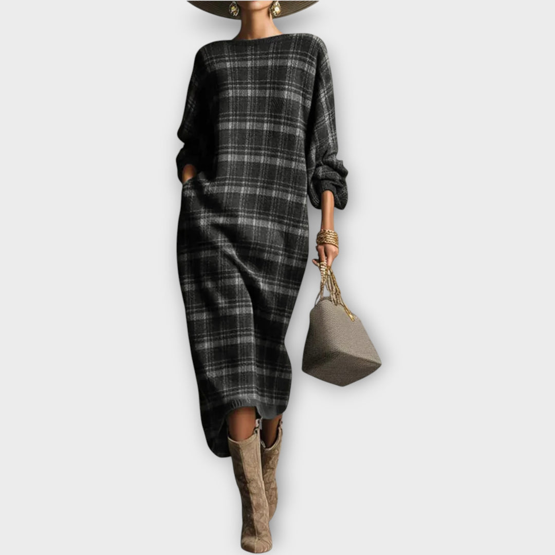 Relaxed Plaid Midi Sweater Dress