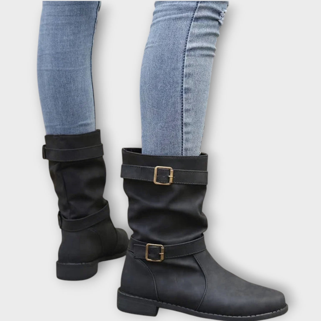 Slouch Buckle Mid-Calf Boots