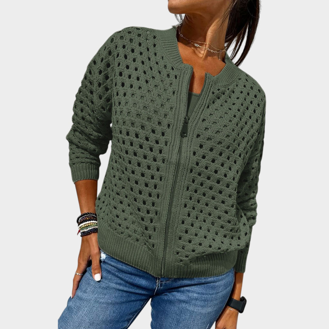 Open-Knit Zip Cardigan