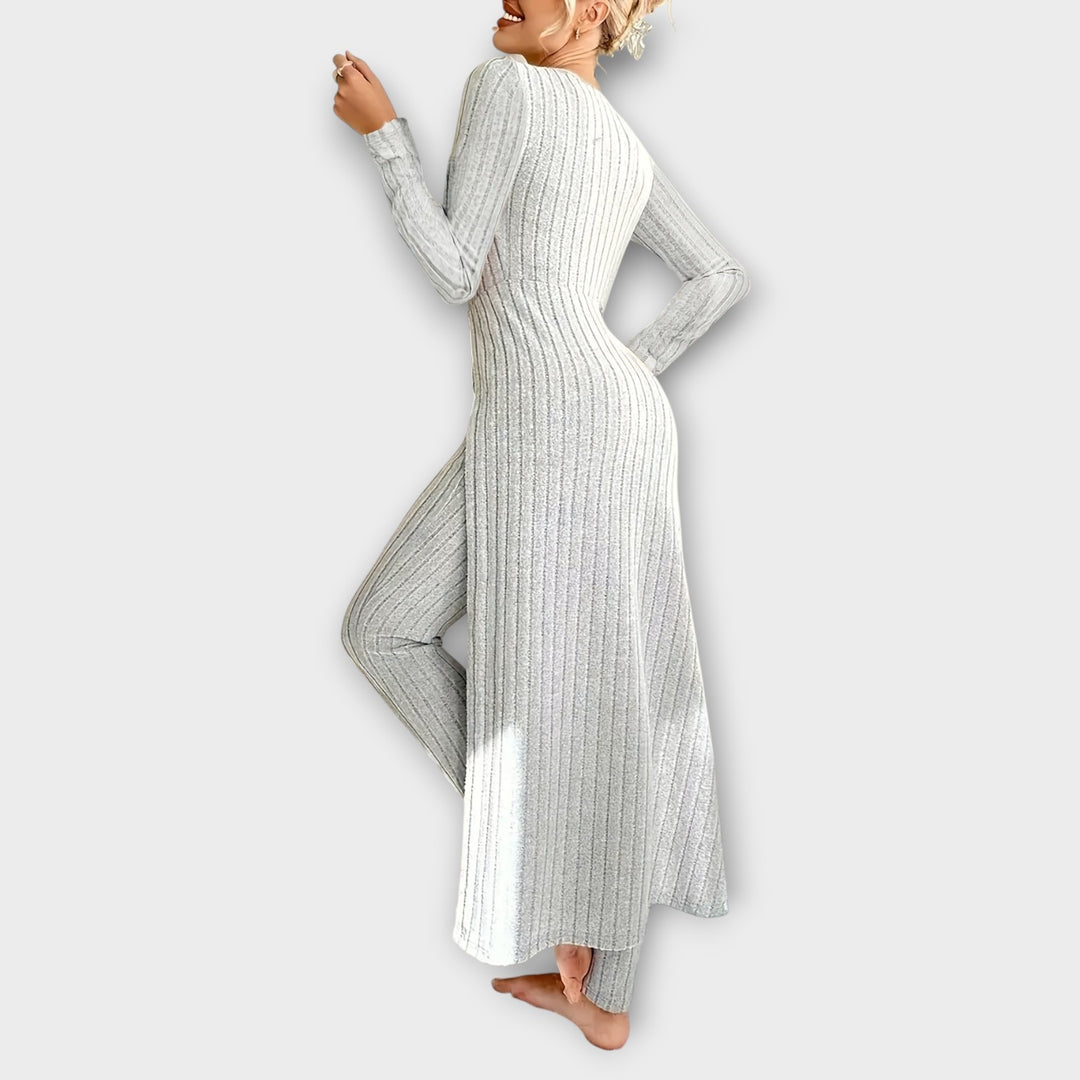 Elegant Ribbed Two-Piece Lounge Dress Set